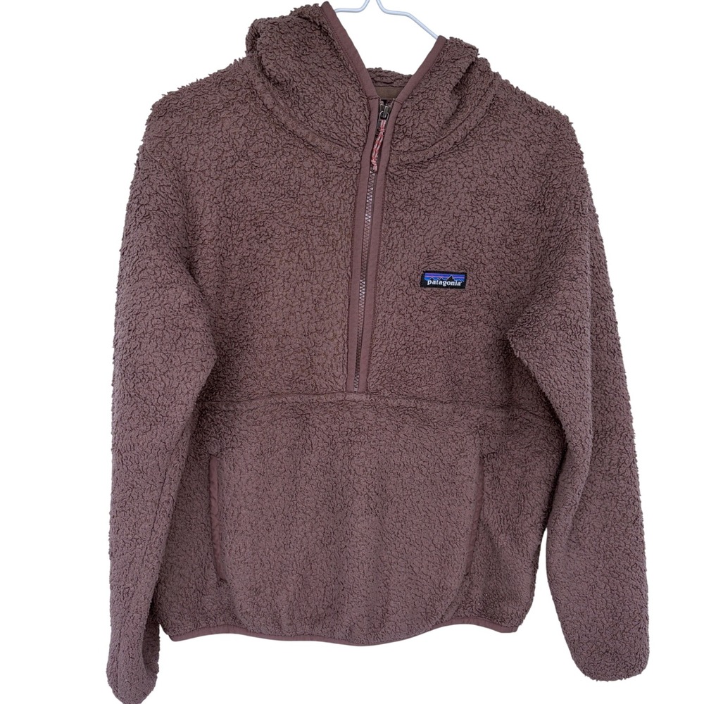 Patagonia Los Gatos Hooded‎ Fleece Pullover Womens Small Brown Sherpa 25245